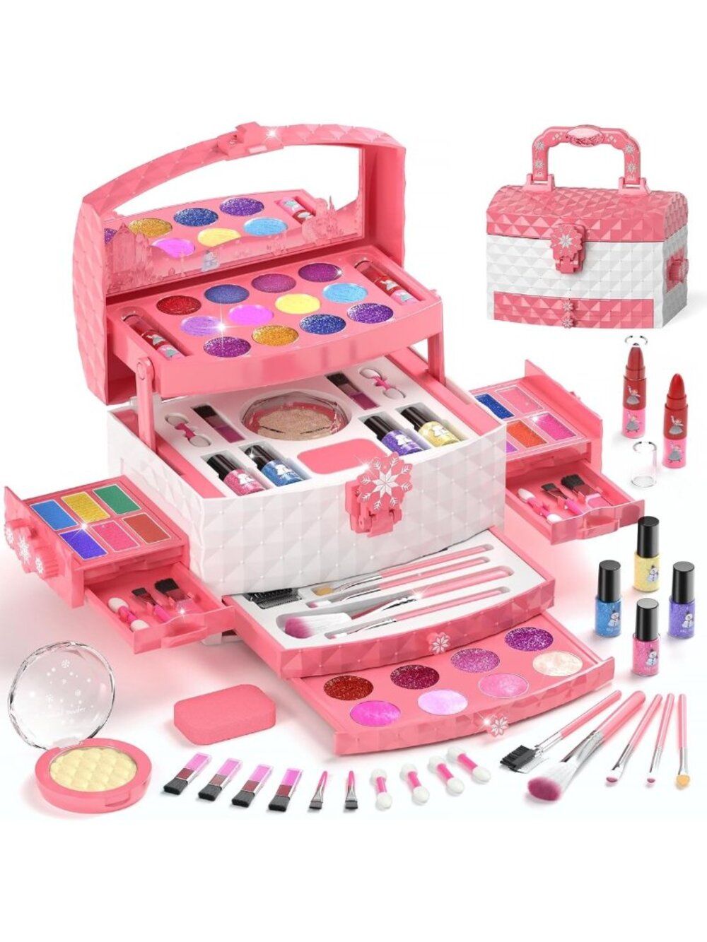 56-Piece Kids Makeup Set - Washable, Non-Toxic Toddler Cosmetic Kit for Ages
